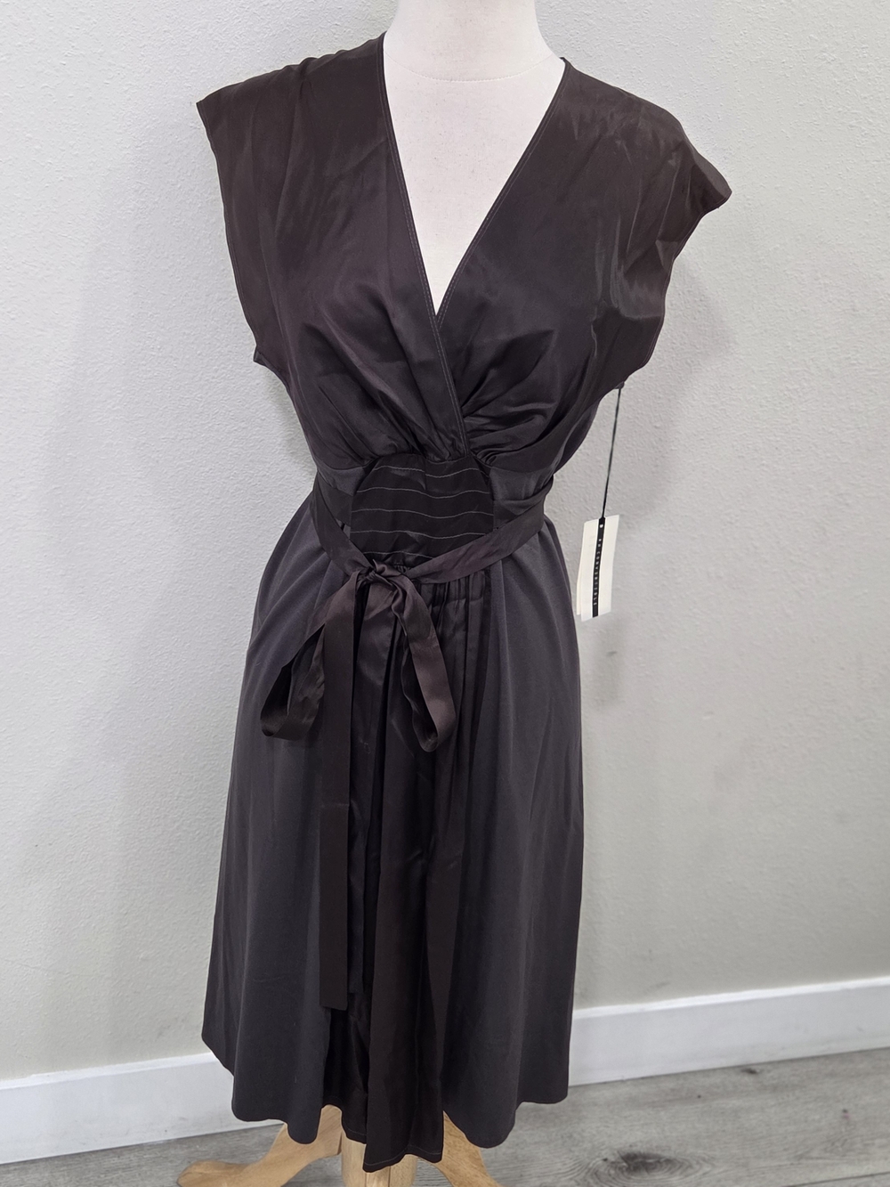 Classic Black Midi Wrap Dress with Self-Tie Waist
